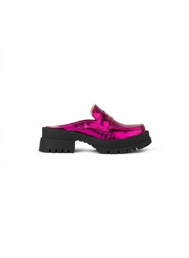 BOU Chunky Mule |Croco - Reflective Fuchsia - Image 3